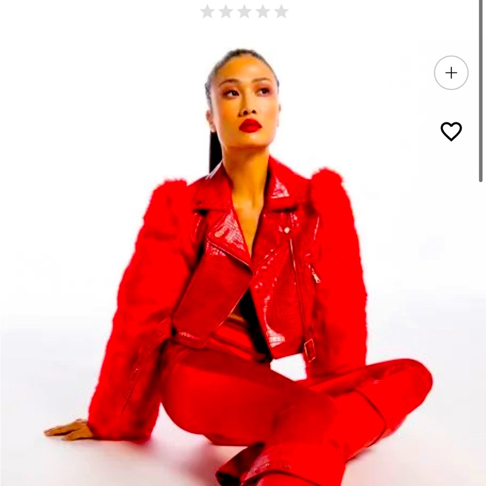 Azalea wang / akira red faux fur moto jacket